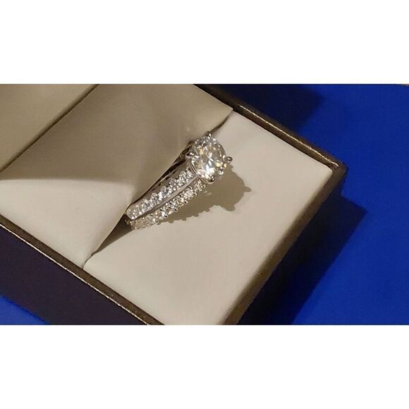 CERTIFIED Genuine Diamond Moissanite Bridal/Wedding Ring Set~925SS/Platinum Sz 8 - Picture 3 of 8